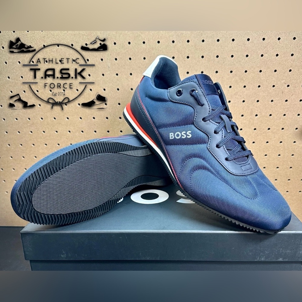 Hugo Boss Men's Rusham Sneakers Dark Blue Mesh Low Top Trainers